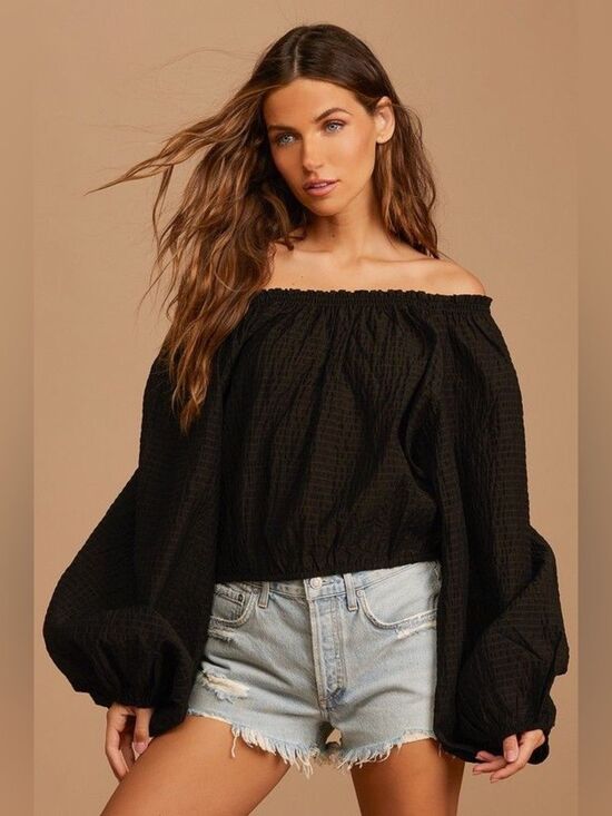 Free People Tops - NWT Free People Alicia Top Balloon Sleeves Black XS Oversized Off the Shoulder